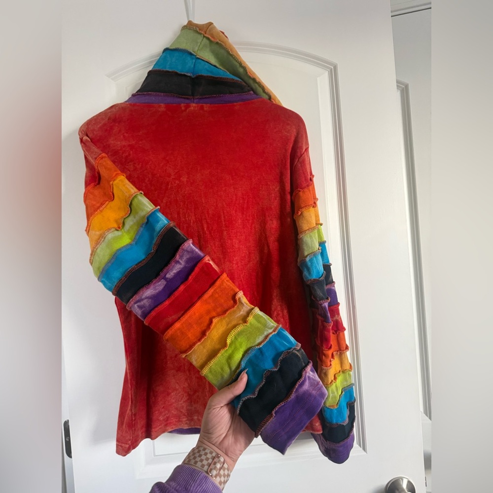 Windhorse Colorful Rainbow Patchwork Ruffle Sleev… - image 5